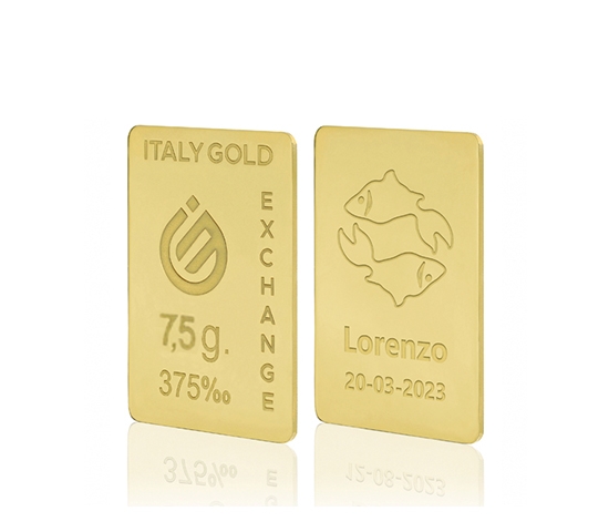 Lingote de Oro signo zodiacal Piscis 9 Kt de 7,5 gr. IGE GOLD