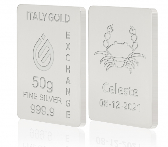 Lingote de Plata Pura 50 gr. signo zodiacal cáncer IGE GOLD