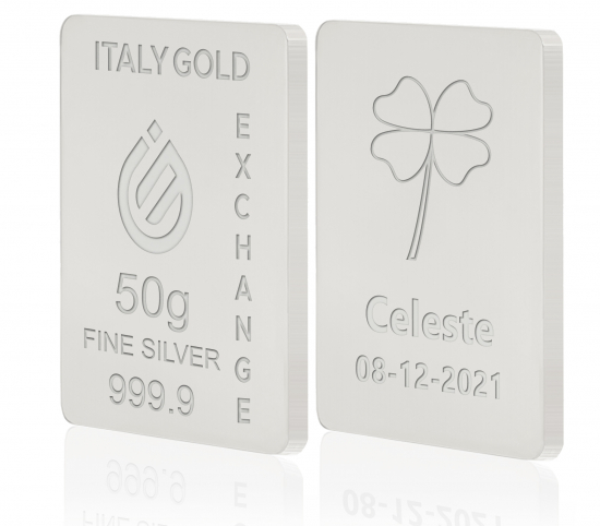 Lingote de Plata Pura 50 gr. Trébol de cuatro hojas de la suerte IGE GOLD