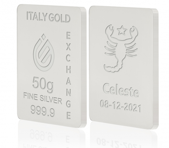 Lingote de Plata Pura 50 gr. signo del zodíaco escorpio IGE GOLD