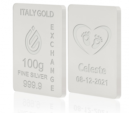 Lingou de Argint Pur cadou pentru Naștere de 100 g. IGE GOLD