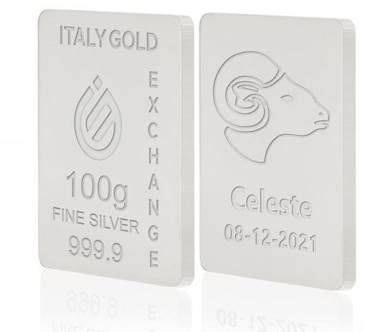 Lingotto Argento Puro 100 gr. segno zodiacale Ariete  IGE GOLD