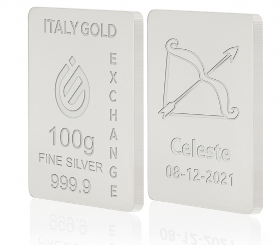 Lingote de Plata Pura 100 gr. Signo del zodiaco Sagitario IGE GOLD