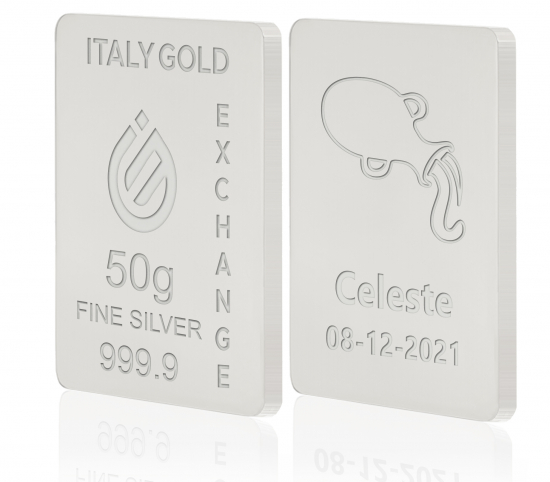 Sztabka Czyste Srebro 50 gr. ze znakiem zodiaku Wodnik  IGE GOLD