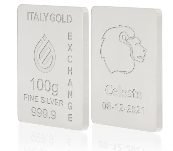 Lingote de Plata Pura 100 gr. signo zodiacal leo IGE GOLD