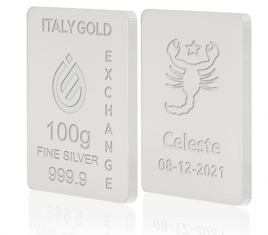 Lingotto Argento Puro 100 gr. segno zodiacale Scorpione  IGE GOLD