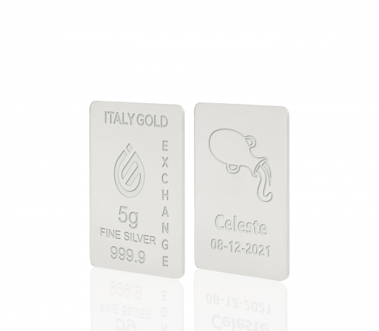 Lingotto Argento Puro 5 gr. segno zodiacale Acquario  IGE GOLD