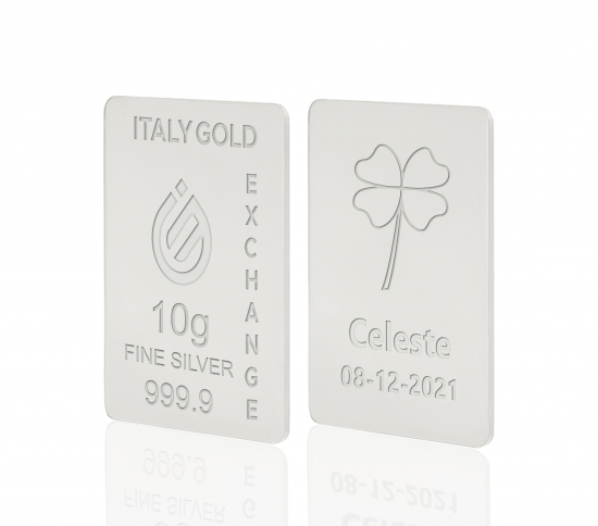 Lingot Argent Pur 10 g. Trèfle à quatre feuilles porte-bonheur IGE GOLD