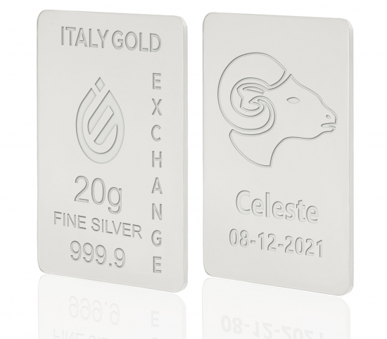Lingote de Plata Pura 20 gr. signo zodiacal aries IGE GOLD