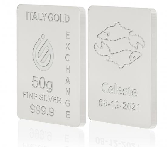Lingote de Plata Pura 50 gr. signo zodiacal piscis IGE GOLD