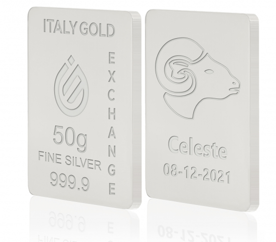 Lingote de Plata Pura 50 gr. signo zodiacal aries IGE GOLD