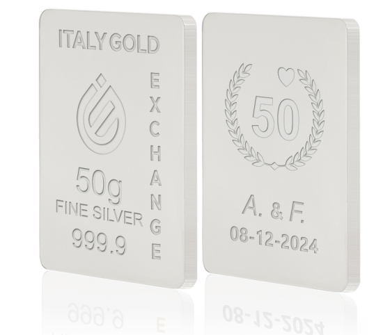 Lingote de Plata Pura 50 gr. para aniversario de bodas IGE GOLD