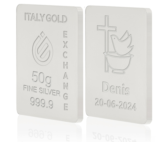 Sztabka Czyste Srebro 50 gr.  prezent na Chrzest IGE GOLD