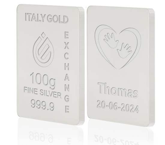 Lingou de Argint Pur cadou pentru Naștere de 100 g. IGE GOLD