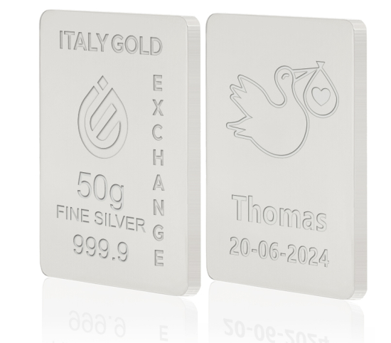 Reines Geburtsgeschenk Silberbarren aus 50 g IGE GOLD