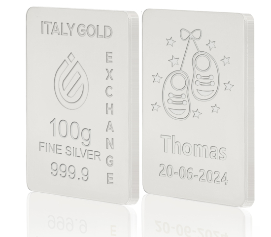 Reines Geburtsgeschenk Silberbarren aus 100 g IGE GOLD