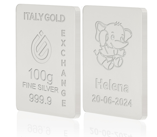 Lingou de Argint Pur cadou pentru Naștere de 100 g. IGE GOLD
