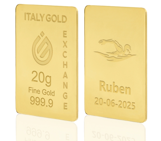 Lingote de oro de 24 quilates de 20 g. deporte de natación IGE GOLD