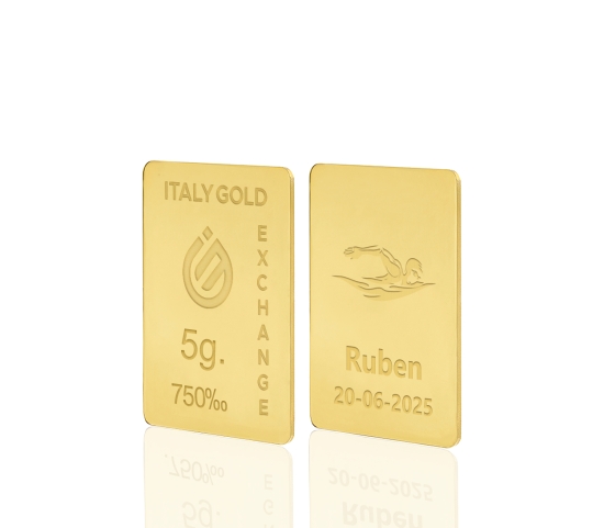 Lingote de oro de natación deportiva de 18 kt y 5 g. IGE GOLD
