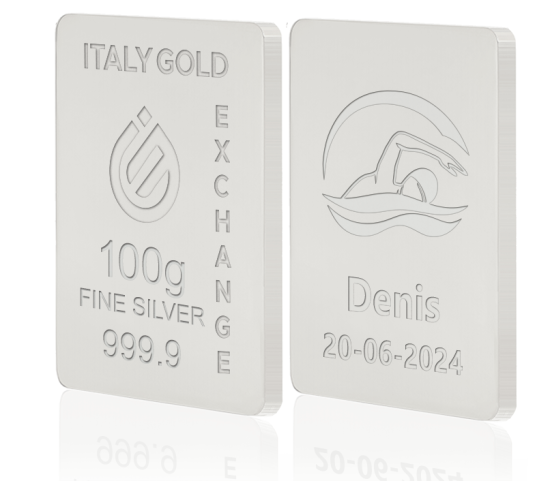 Lingotto Argento Puro 100 gr.  sport nuoto IGE GOLD