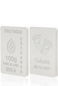 Lingotto Argento Puro 100 gr. per Nascita  - Idea Regalo Eventi Celebrativi - IGE Gold