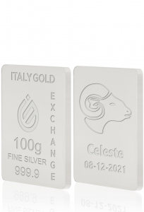 Lingotto Argento Puro 100 gr. segno zodiacale Ariete  - Idea Regalo Segni Zodiacali - IGE Gold