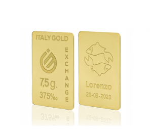 Lingotto Oro 9Kt da 7,5 gr. segno zodiacale Pesci  - Idea Regalo Segni Zodiacali - IGE Gold
