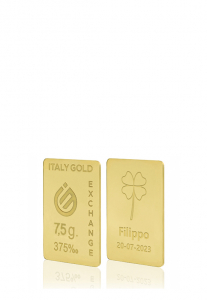 Gold ingots Good Luck Charms - Four-leaf clover - 9Kt - 7,5gr - Gift Idea Good Luck Charm - IGE Gold