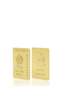 Lingot Or 24 ct de 7,5 g. signe du zodiaque Verseau - Idée cadeau Signes du Zodiaque - IGE Gold