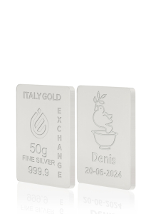 Lingotto Argento Puro 50 gr. per Battesimo  - Idea Regalo Battesimo - IGE Gold