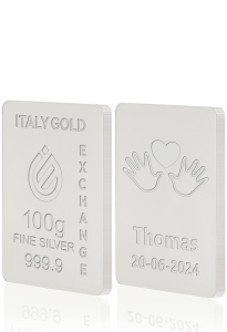 Sztabka Czyste Srebro 100 gr. w prezencie na Narodziny  - Pomysł na prezent Sztabki na Specjalne Okazje - IGE Gold